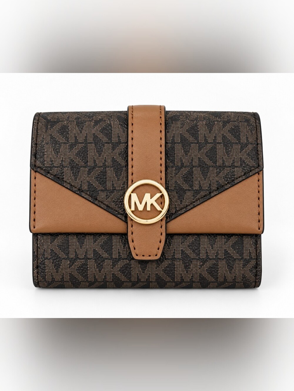 🆕️Michael Kors Greenwich Medium Envelope Trifold Wallet Brown MK Logo NWT